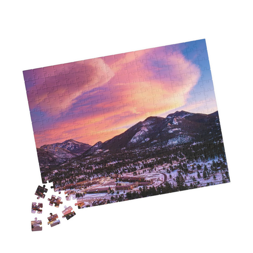 Estes Park Center Puzzle – Winter Sunset Over the Rockies