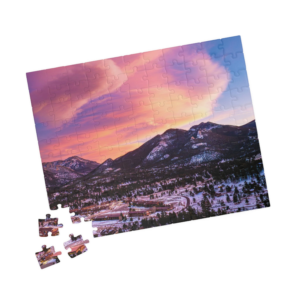 Estes Park Center Puzzle – Winter Sunset Over the Rockies