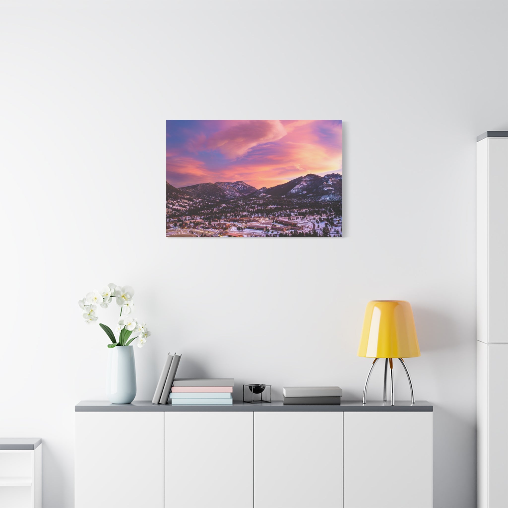 Winter Glow Over Estes Park Center Matte Canvas Art Print | Wall Decor, Stretched Canvas, Landscape Art, Gift for Nature Lovers, Home Decoration