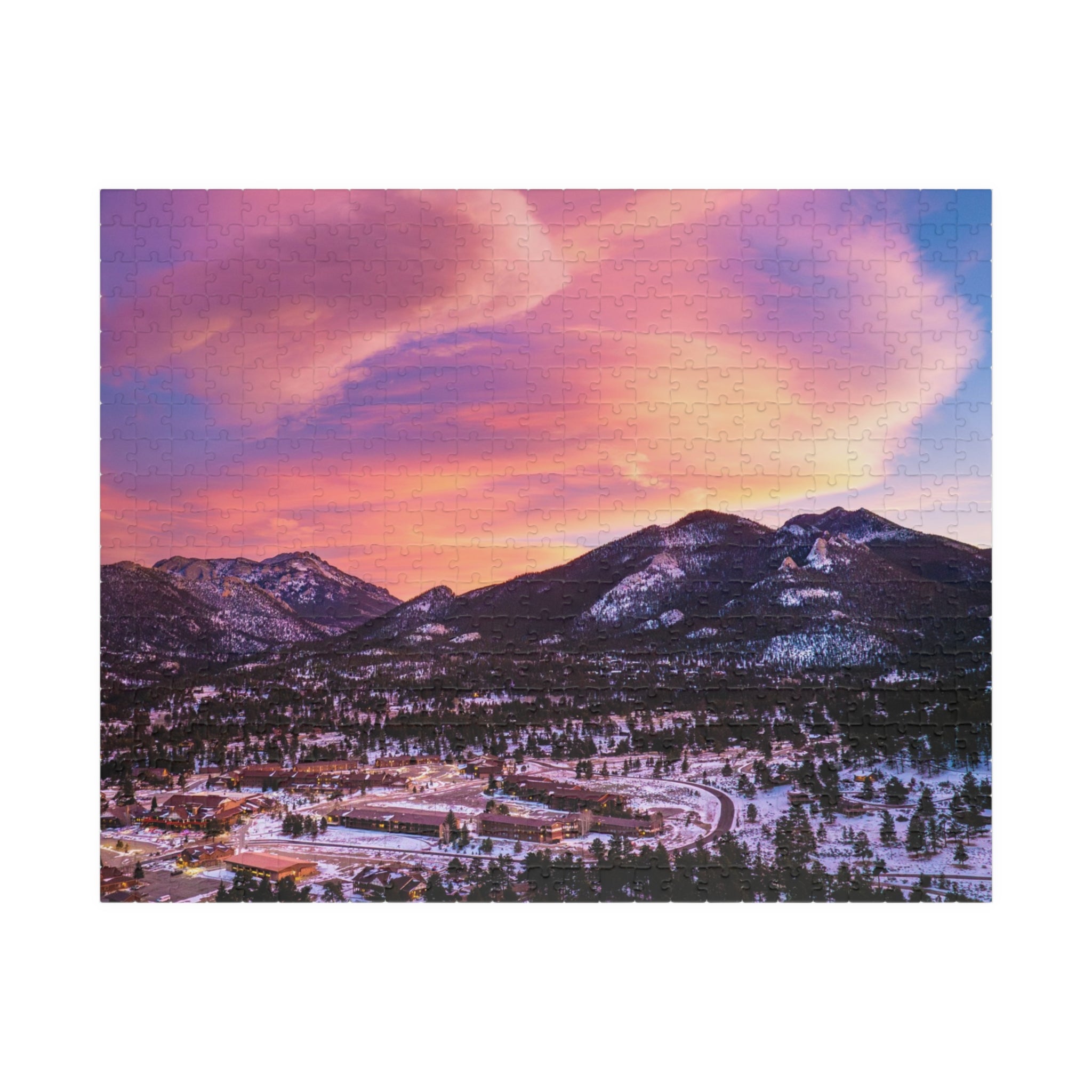 Estes Park Center Puzzle – Winter Sunset Over the Rockies