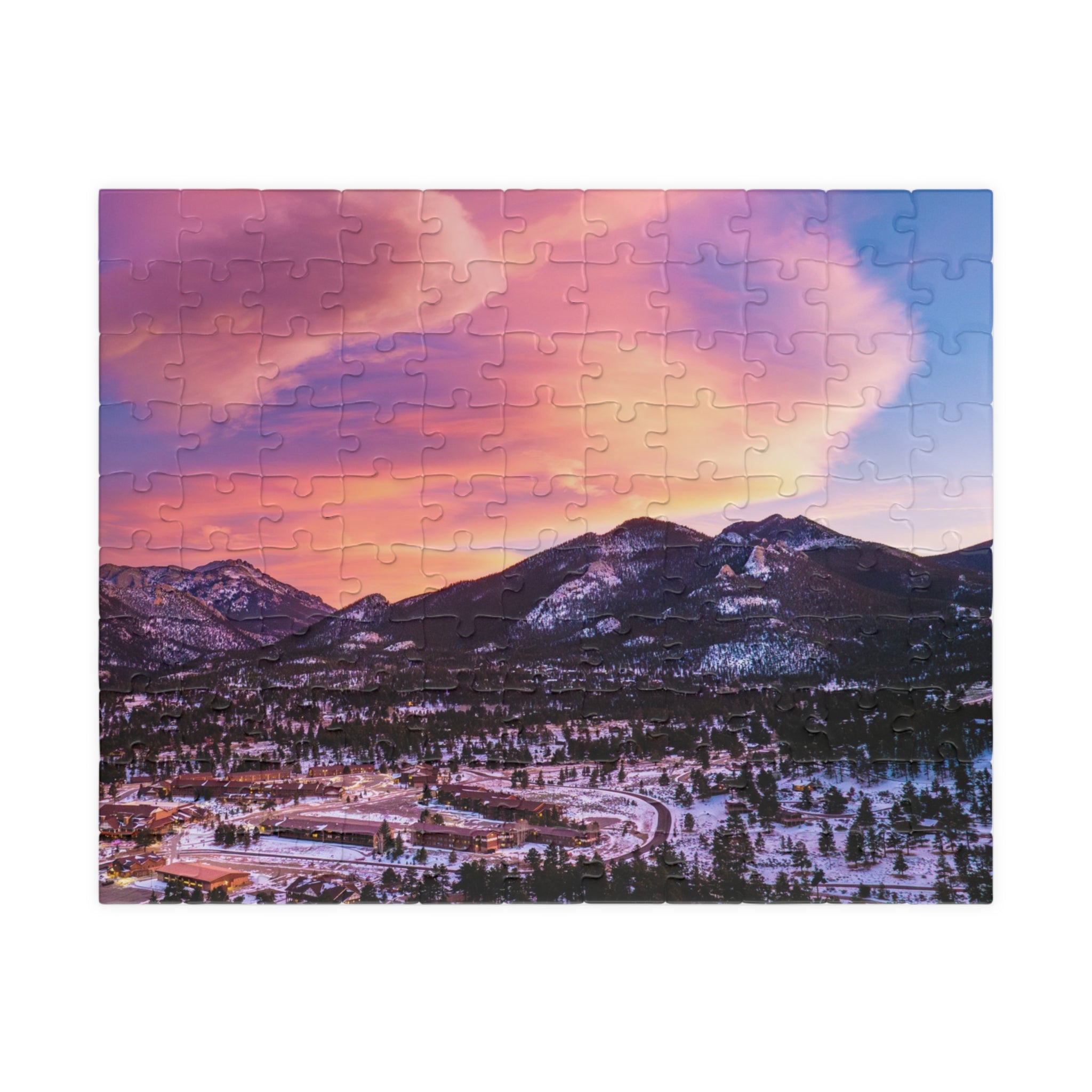 Estes Park Center Puzzle – Winter Sunset Over the Rockies