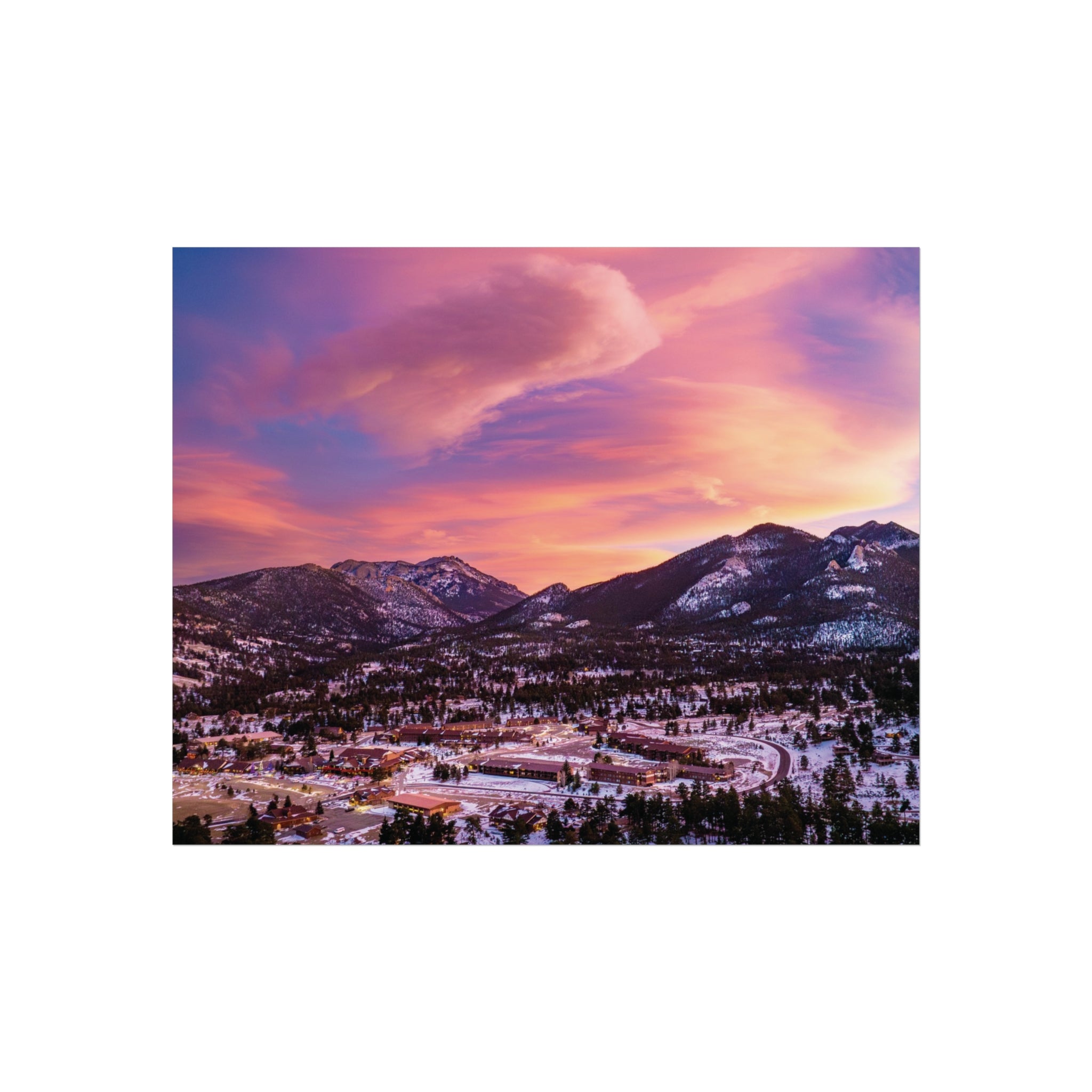 Winter Sunset at Estes Park Center Fine Art Poster, Nature Decor, Landscape Wall Art, Living Room Art, Home Office Print