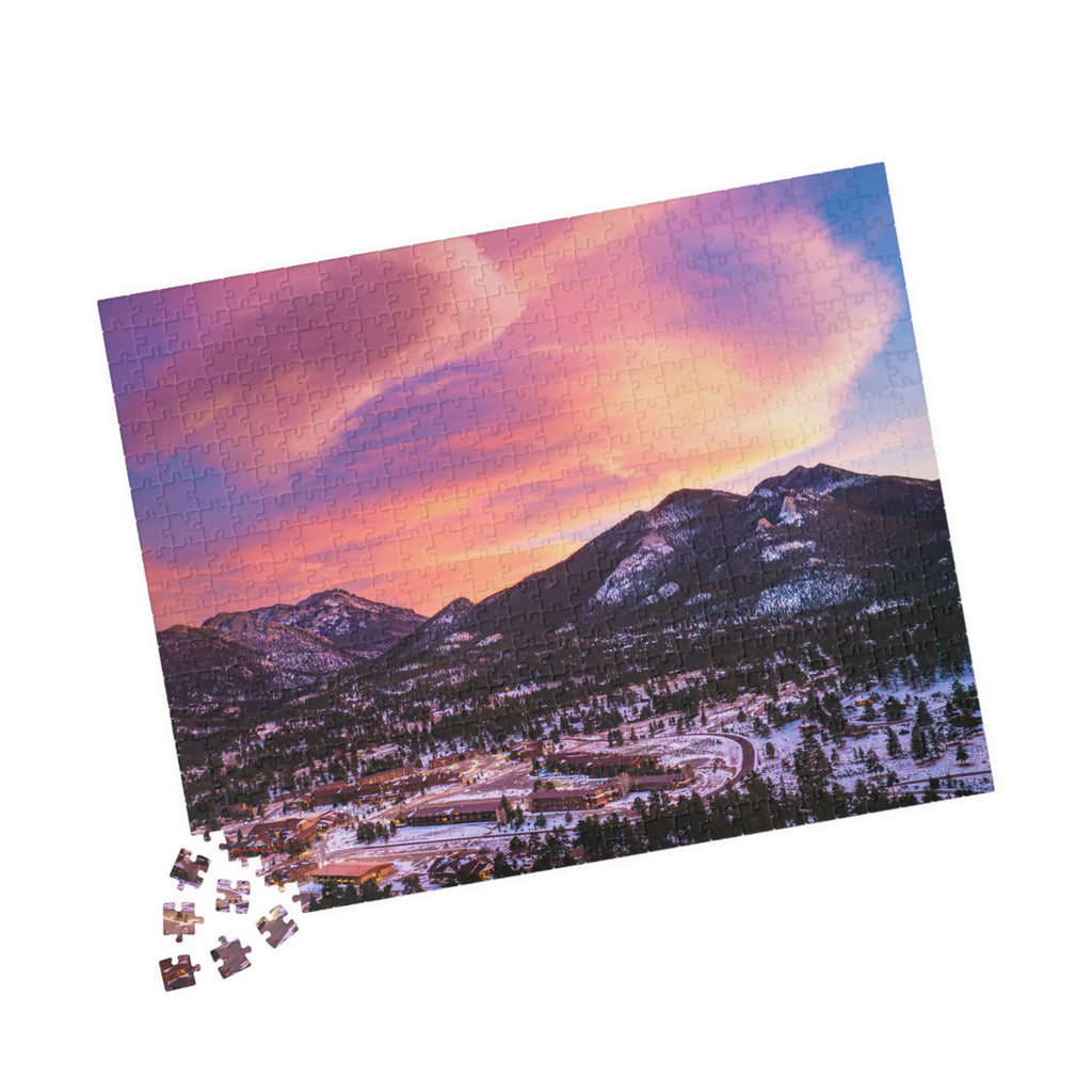 Estes Park Center Puzzle – Winter Sunset Over the Rockies
