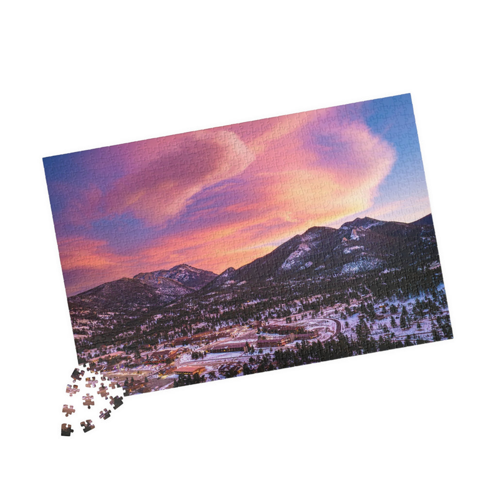 Estes Park Center Puzzle – Winter Sunset Over the Rockies