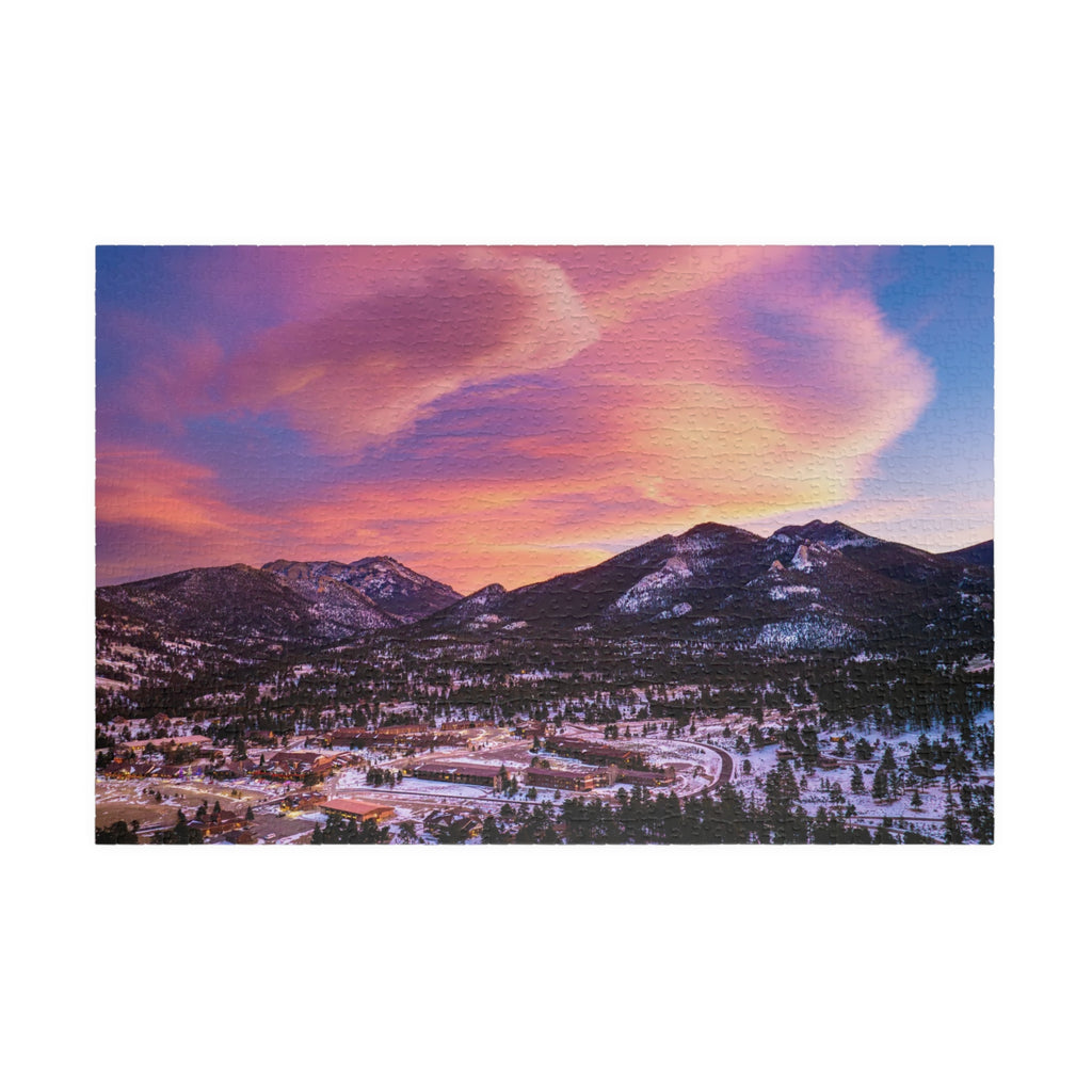 Estes Park Center Puzzle – Winter Sunset Over the Rockies