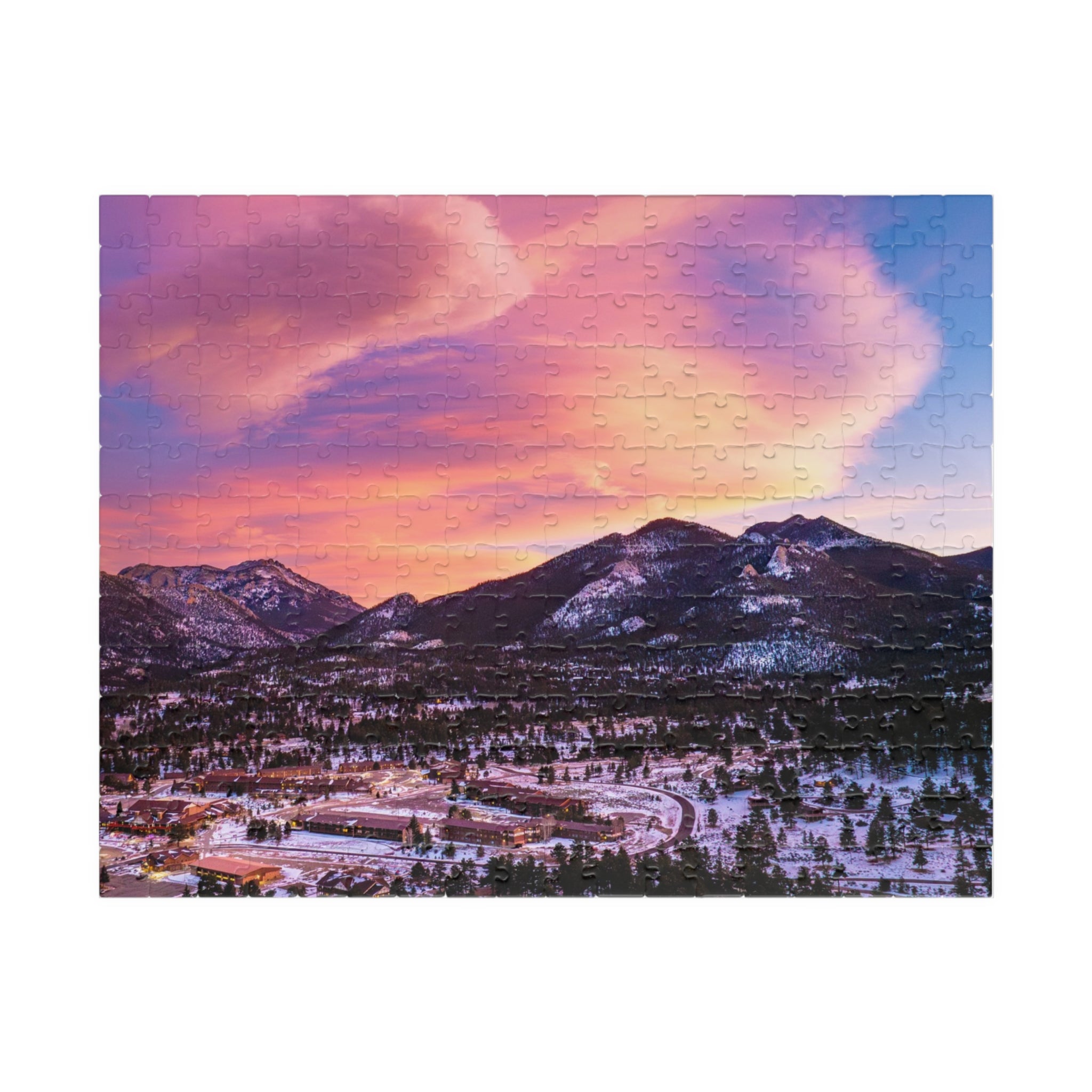Estes Park Center Puzzle – Winter Sunset Over the Rockies